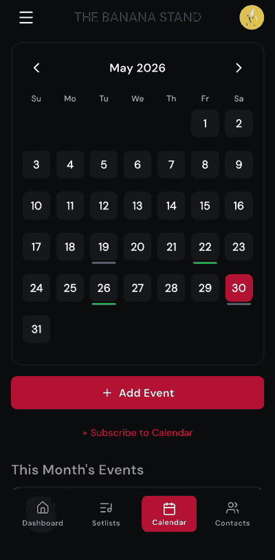 BandRoadie calendar